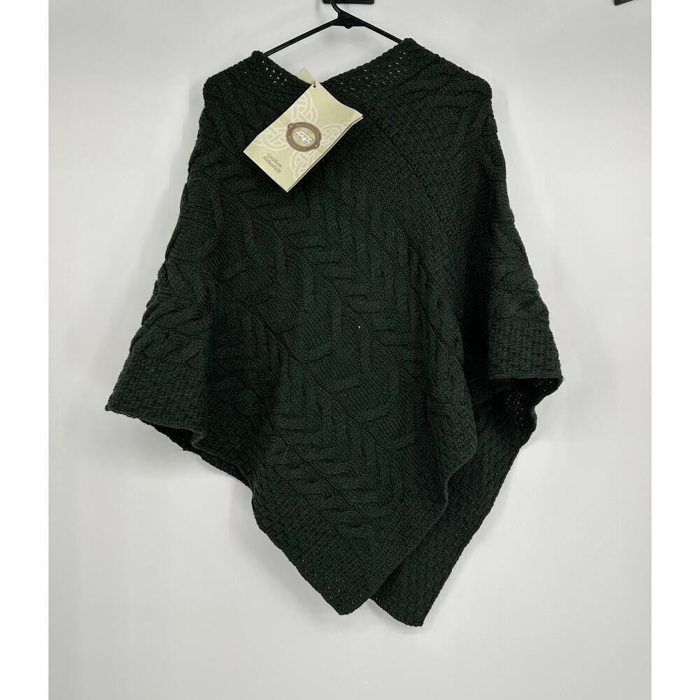 Aran Sweater Market Super Soft Cable Stitch Poncho Seaweed Green - Picture 5 of 6